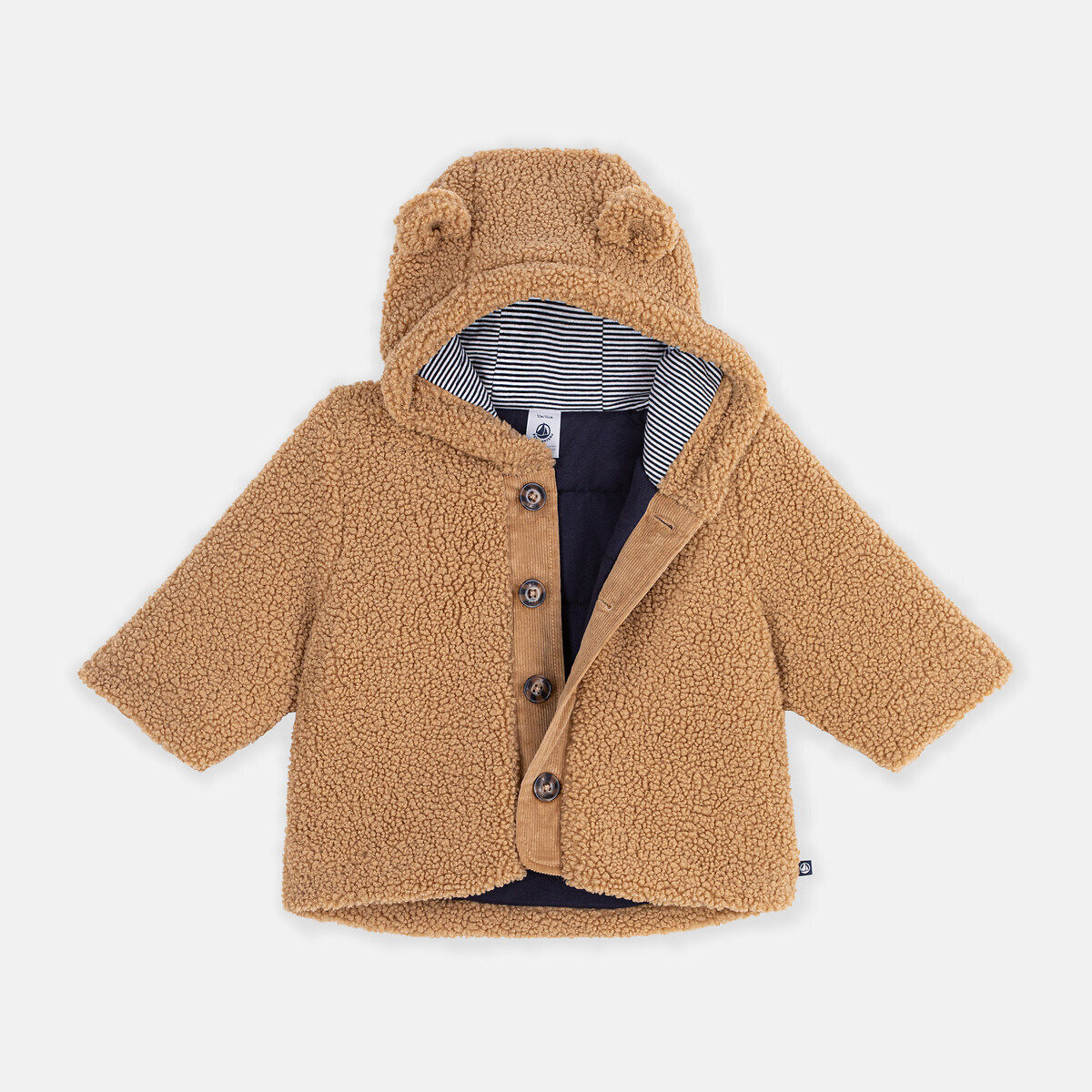 Cappotto in sherpa con cappuccio cammello, PETIT BATEAU