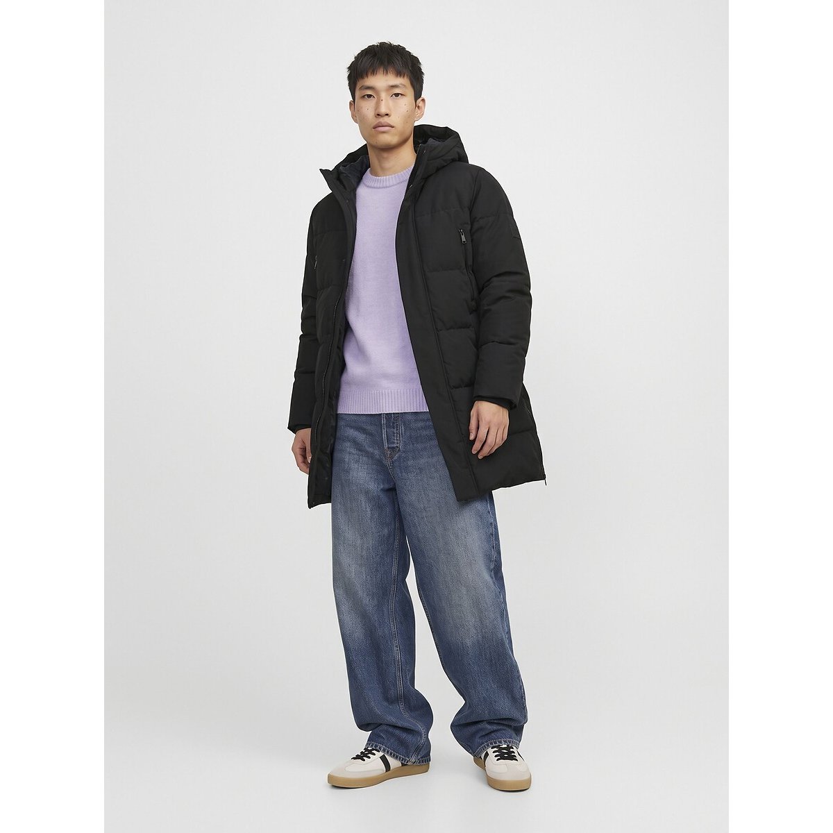 Blusão de comprimento médio com capuz fixo e gola subida, especial inverno preto , JACK & JONES