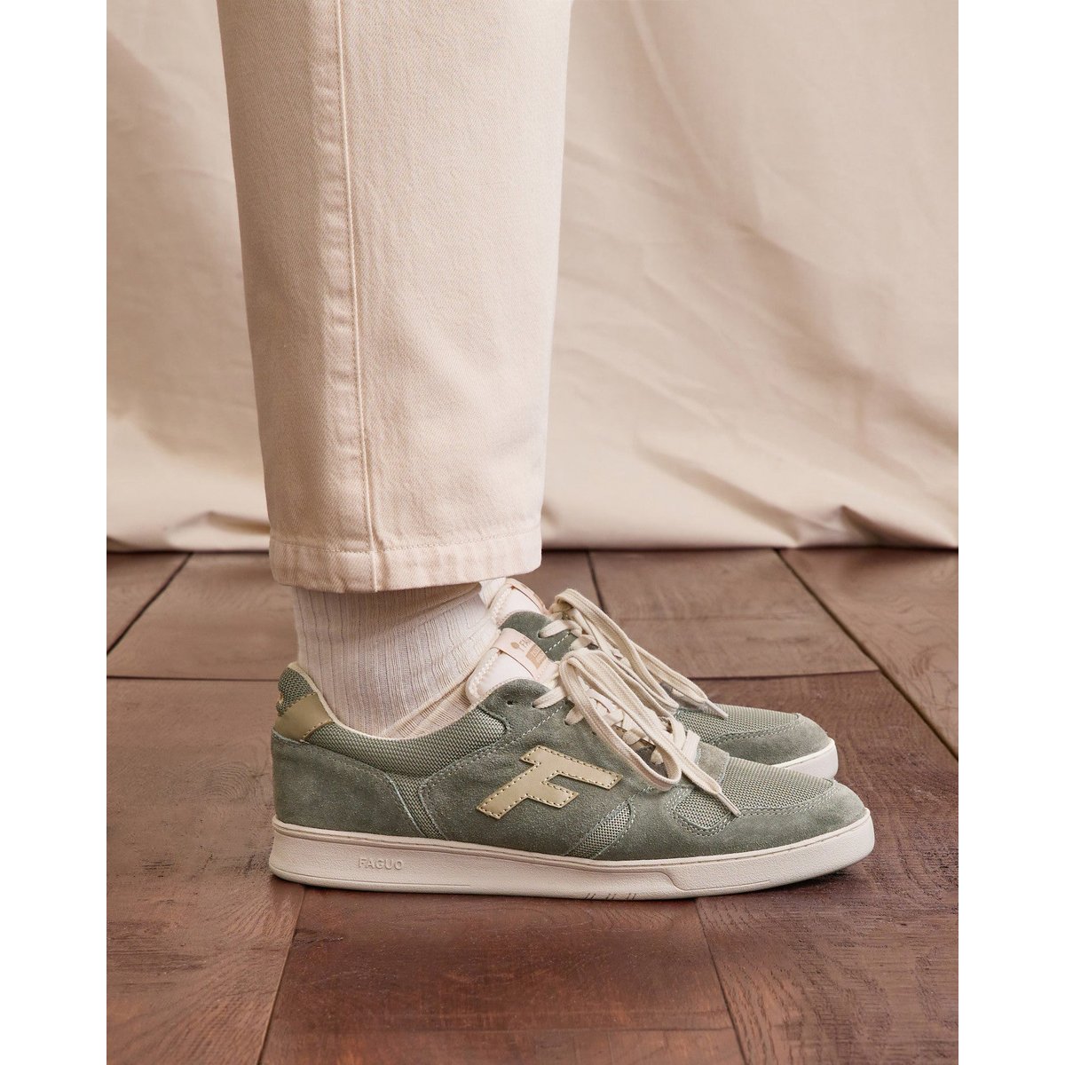 Baskets basses suede tissu PALMER kaki foncé, FAGUO