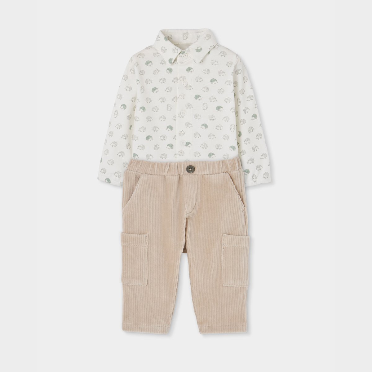 Ensemble bébé garçon en maille imprimé hérissons beige, BOBOLI