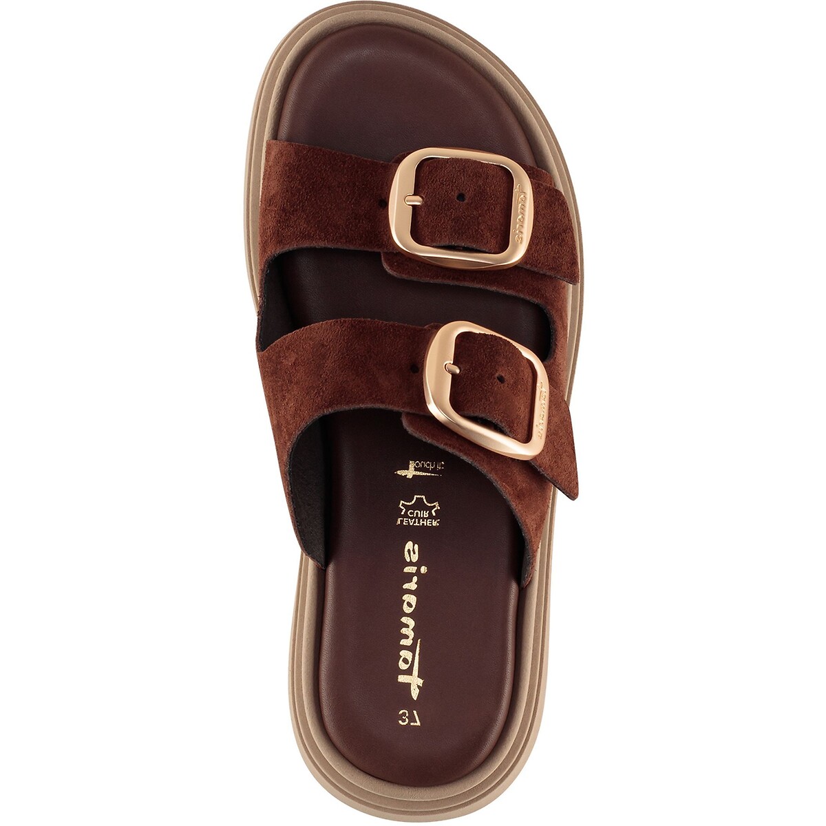Mules chunky en cuir cognac, TAMARIS