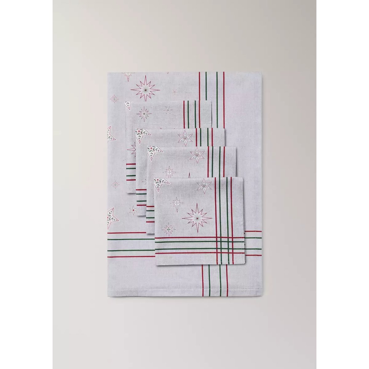 Serviettes de table en coton imprimé étoiles gris, MANGO HOME