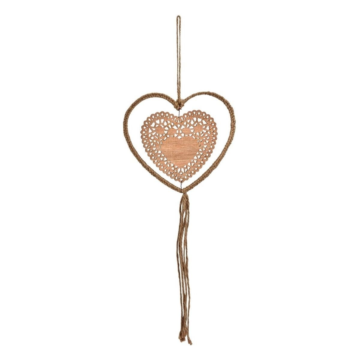 Suspension de noël cœur en rotin décorative en bois L60 beige, SIA DECO