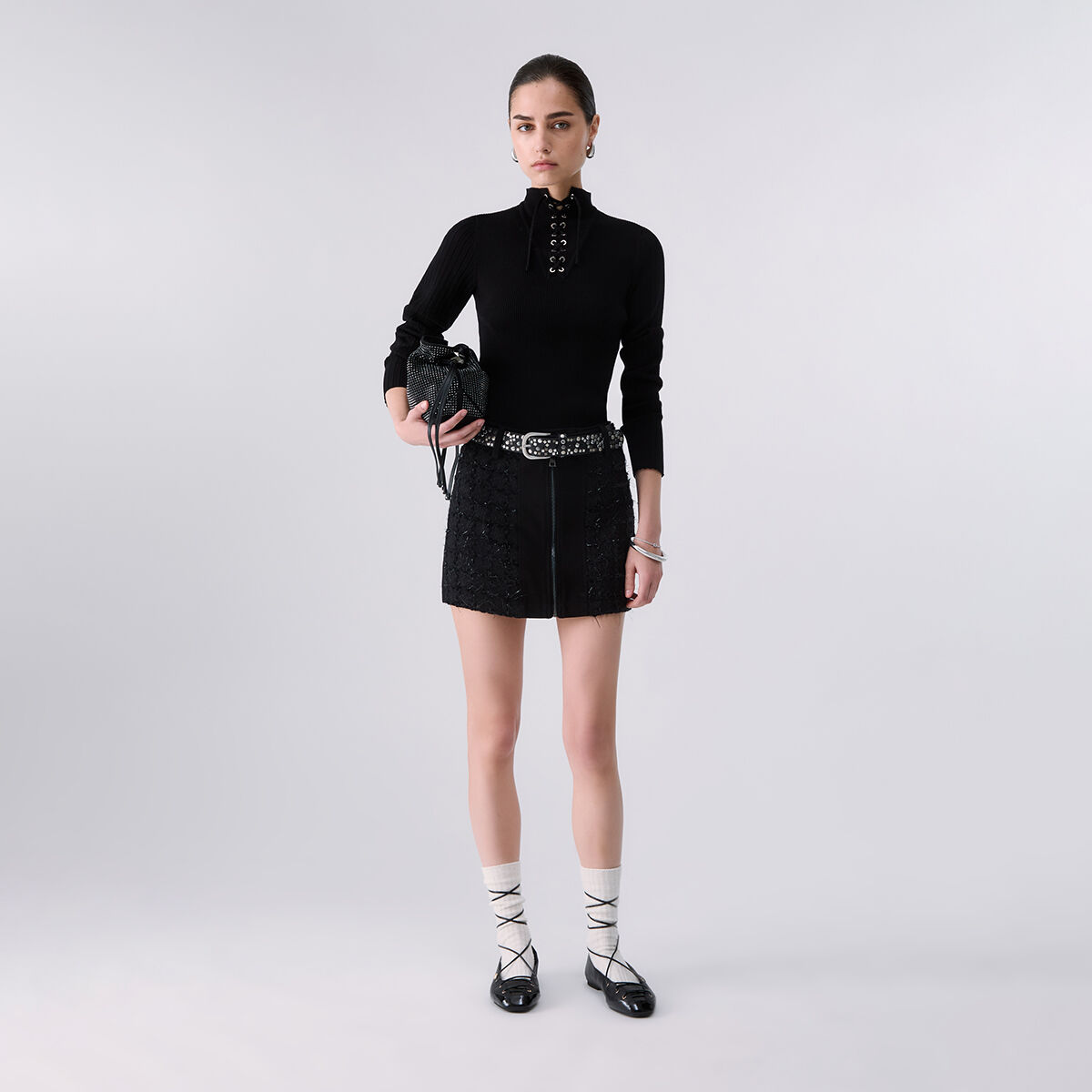 Mini-jupe en bouclé avec zip noir, LIU JO