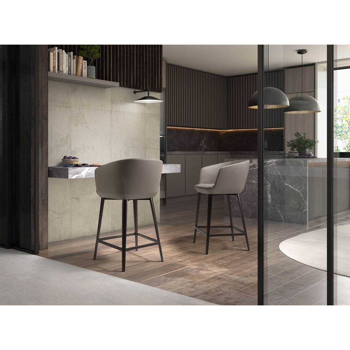 Tabouret en similicuir gris gris | marron, ANGEL CERDA
