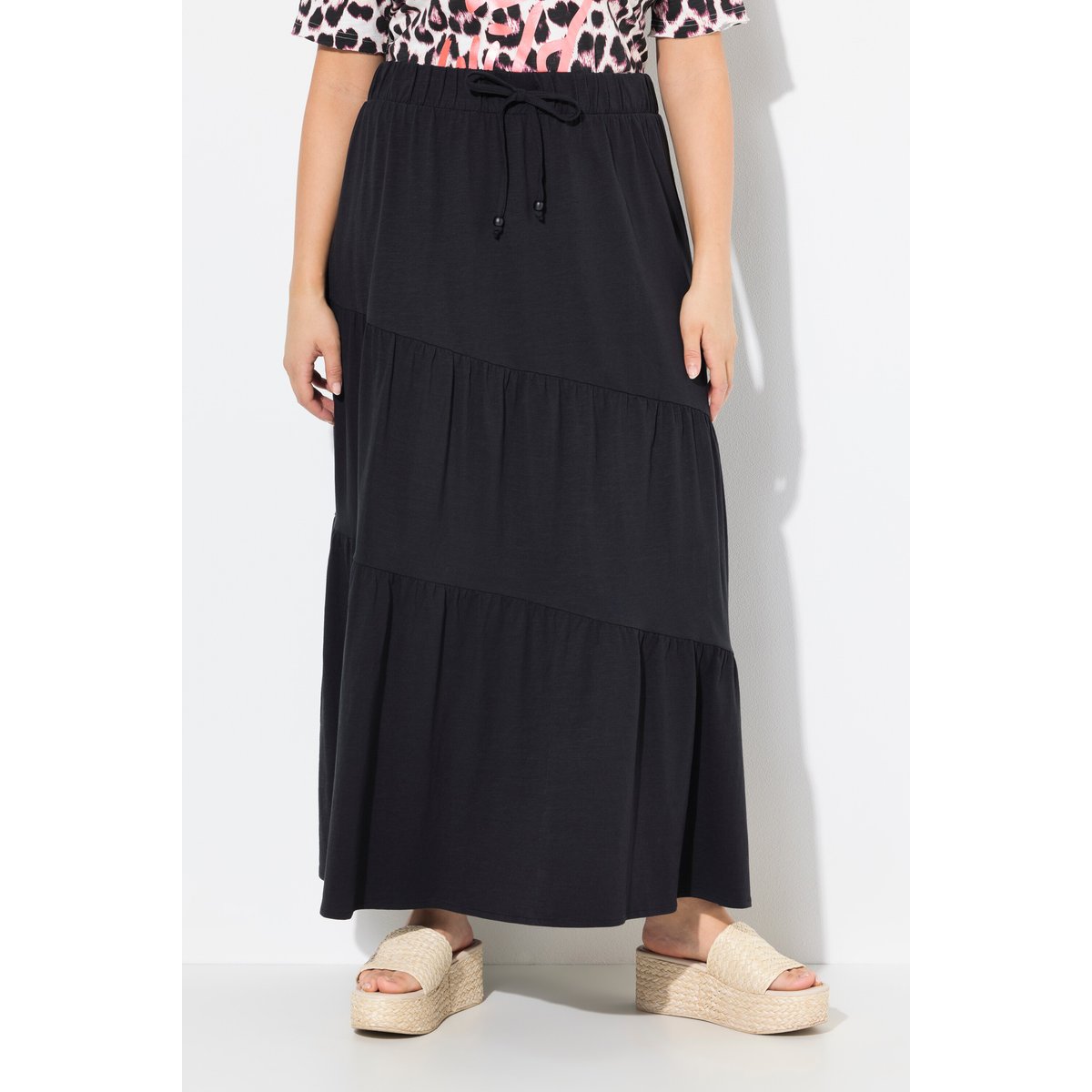 Jupe maxi en jersey. Volants. Taille noir, ULLA POPKEN