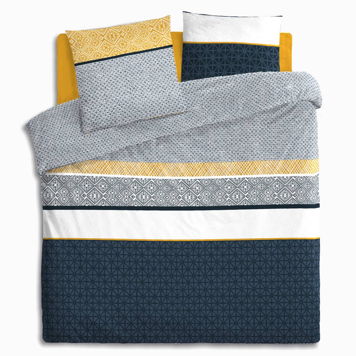 Parure de lit réversible en coton ETNIK bleu, ATMOSPHERA