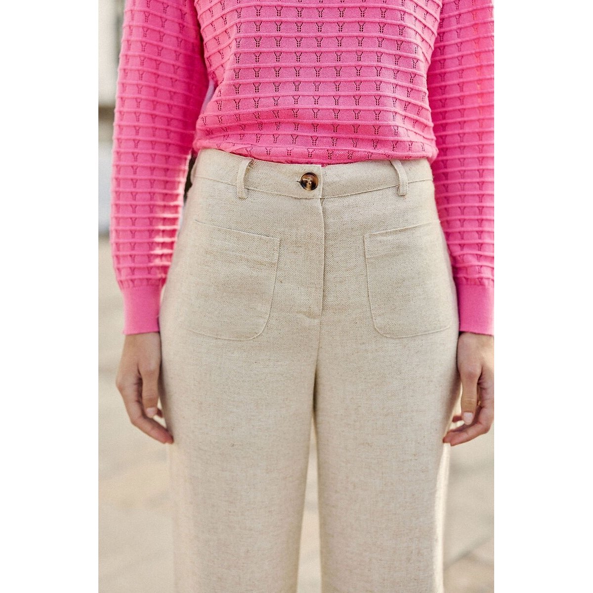 Atlanty Flared Trousers in Linen/cotton natural, LA PETITE ETOILE