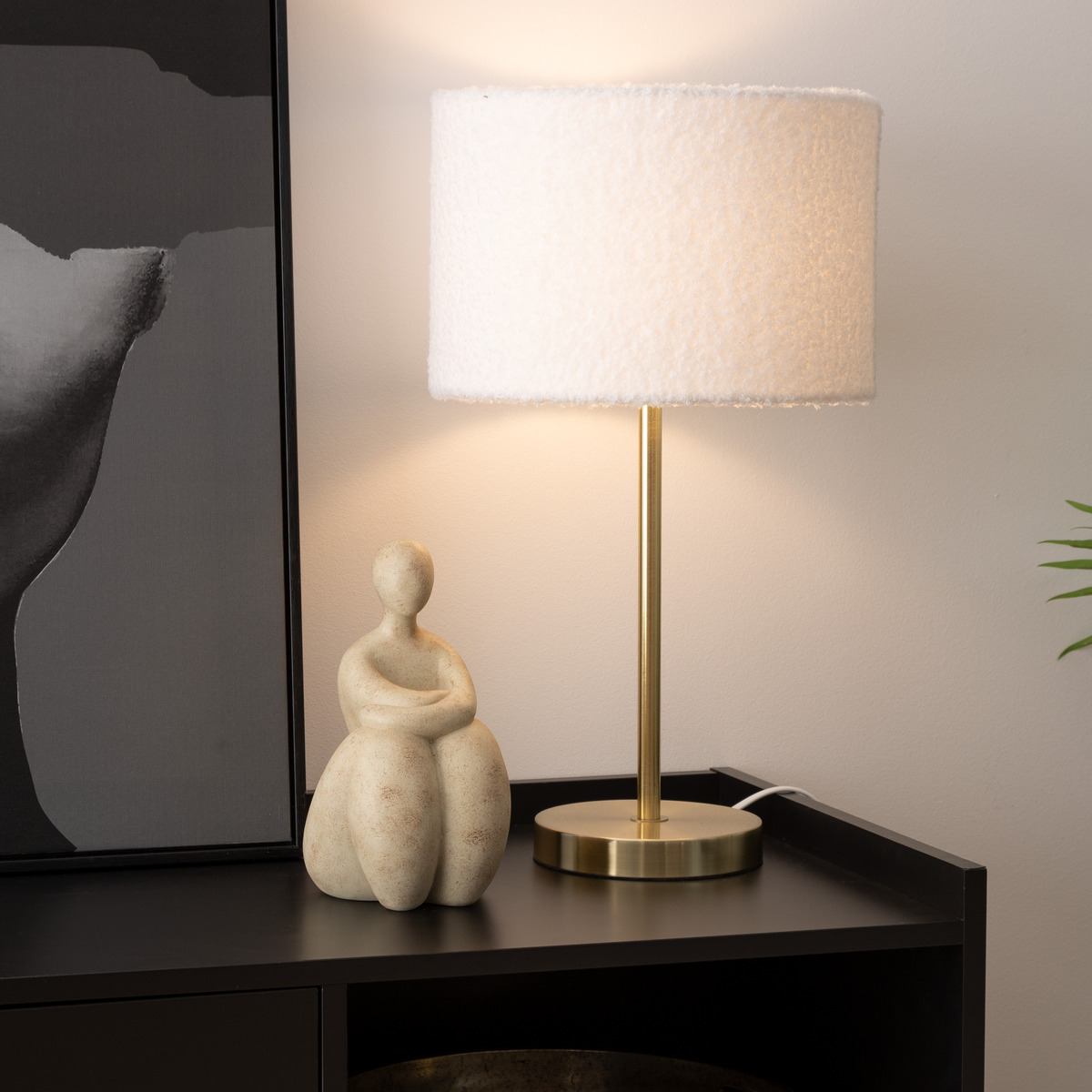 Lampe à poser en métal doré abat-jour bouclette TINA doré, ATMOSPHERA
