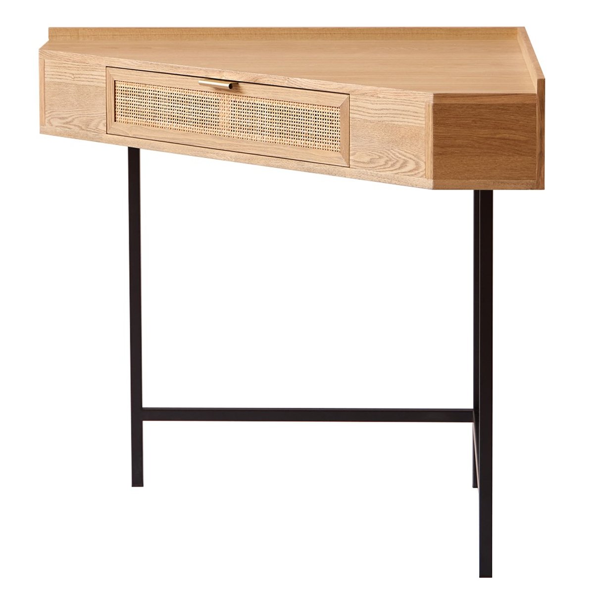 Bureau d'angle, bois et rotin, 1 tiroir, SETO bois naturel, NORDLYS
