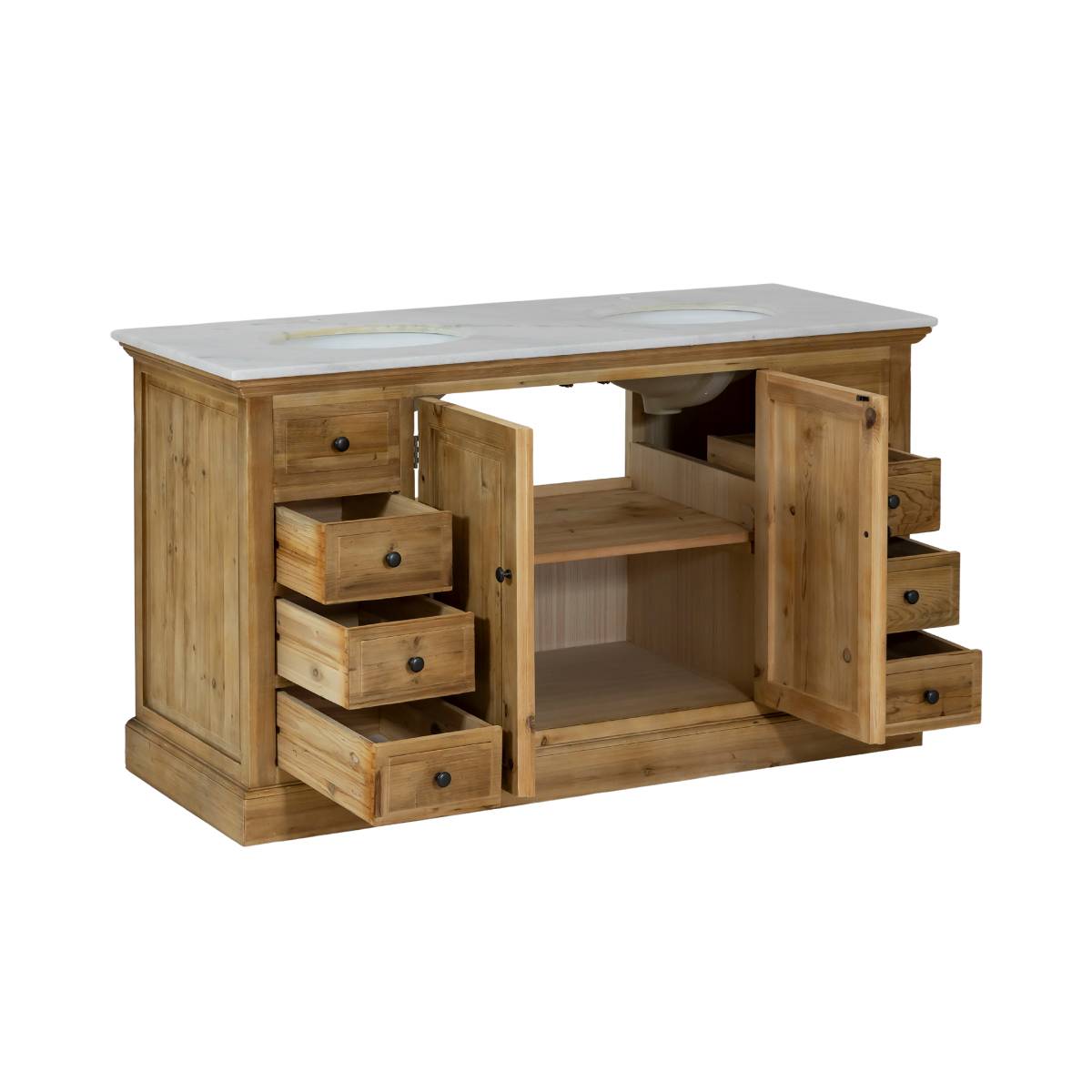 Meuble sous vasque en bois recyclé ESKEL bois clair, MADE IN MEUBLES 
