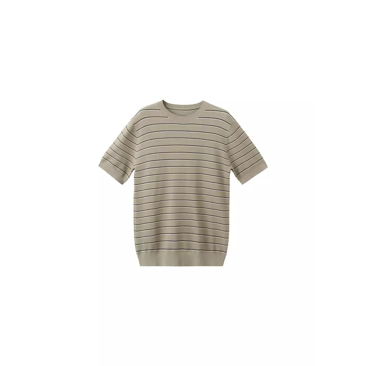 T-shirt 100 % coton en maille à rayures beige, MANGO MAN