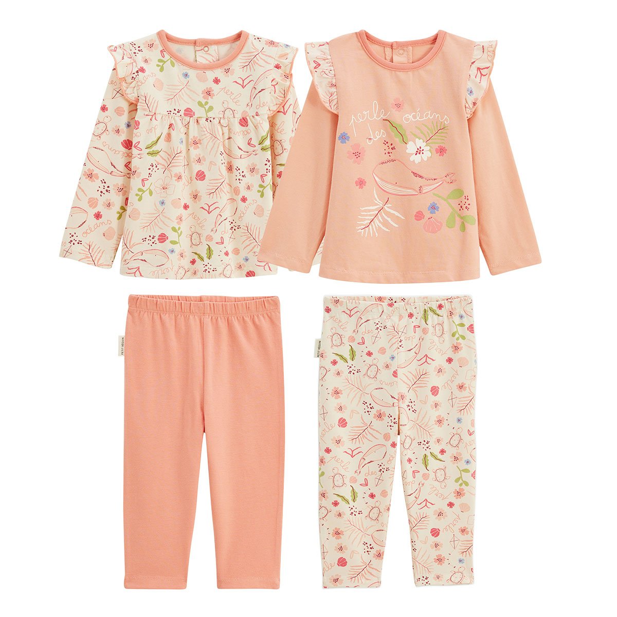 Lot de 2 pyjamas enfant 2 pièces Santa Giulia corail, PETIT BEGUIN