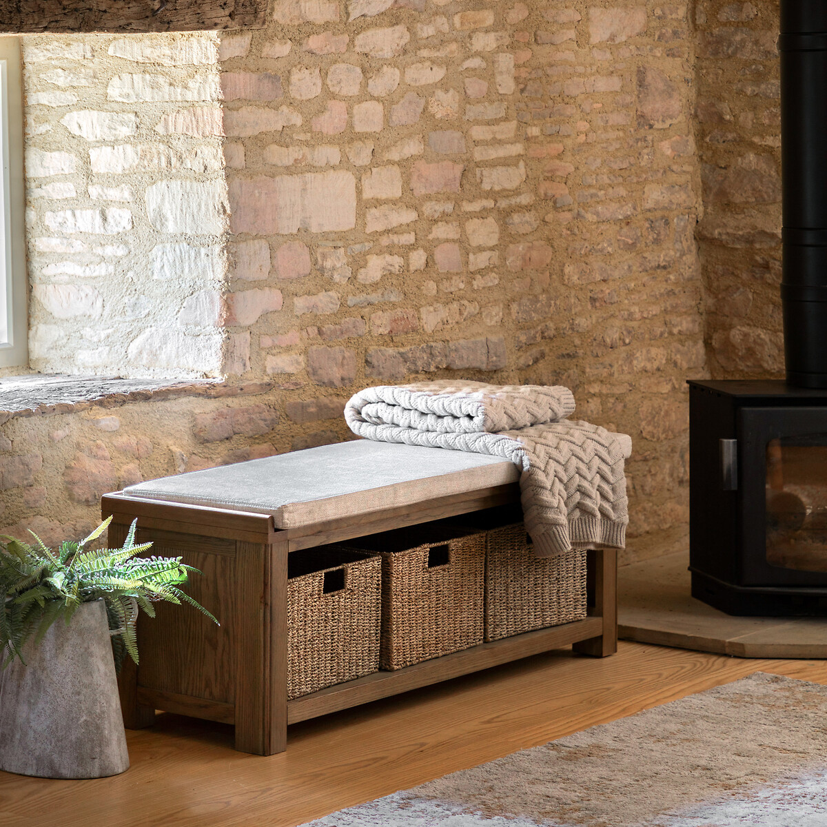 Toledo Oak Hallway Bench natural oak, SO'HOME