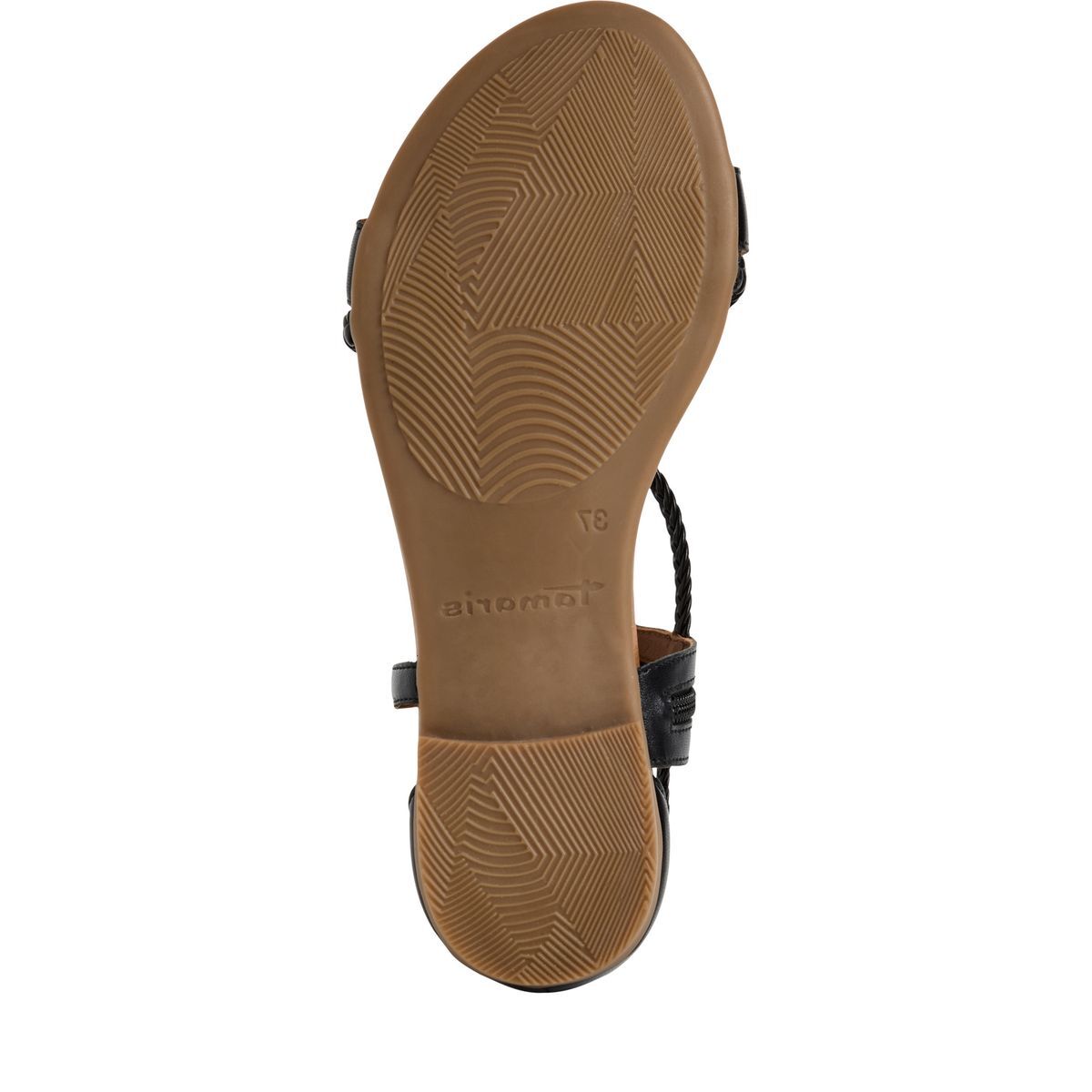 Sandales en cuir talon plat noir, TAMARIS
