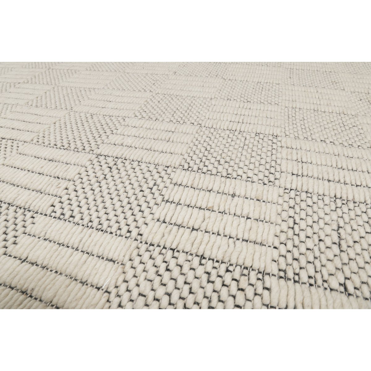 Tapis relief tissé main laine , LANI crème, noir, WECON HOME