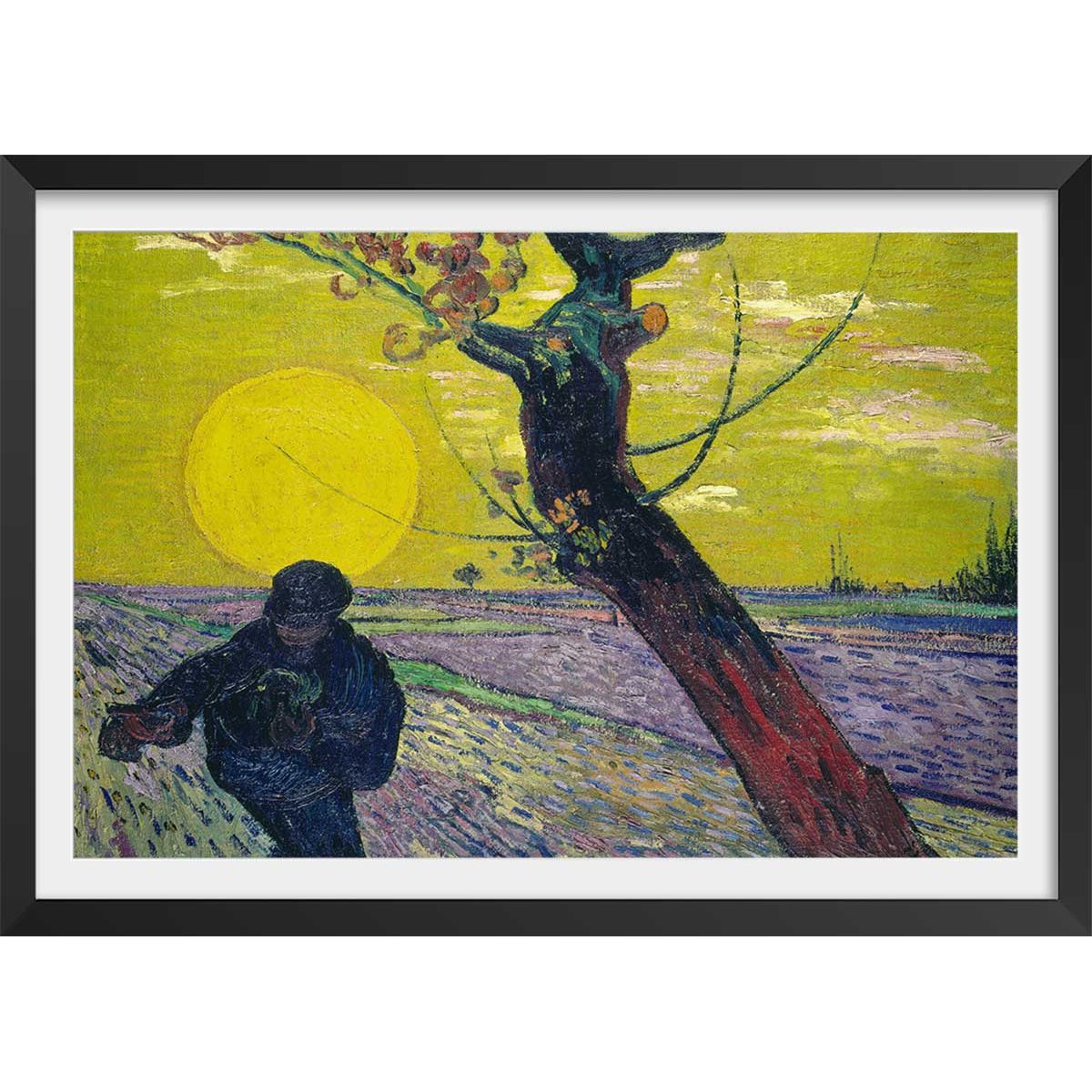 Poster Le semeur au soleil couchant - Vincent Van Gogh affiche + cadre en bois - noir, HEXOA