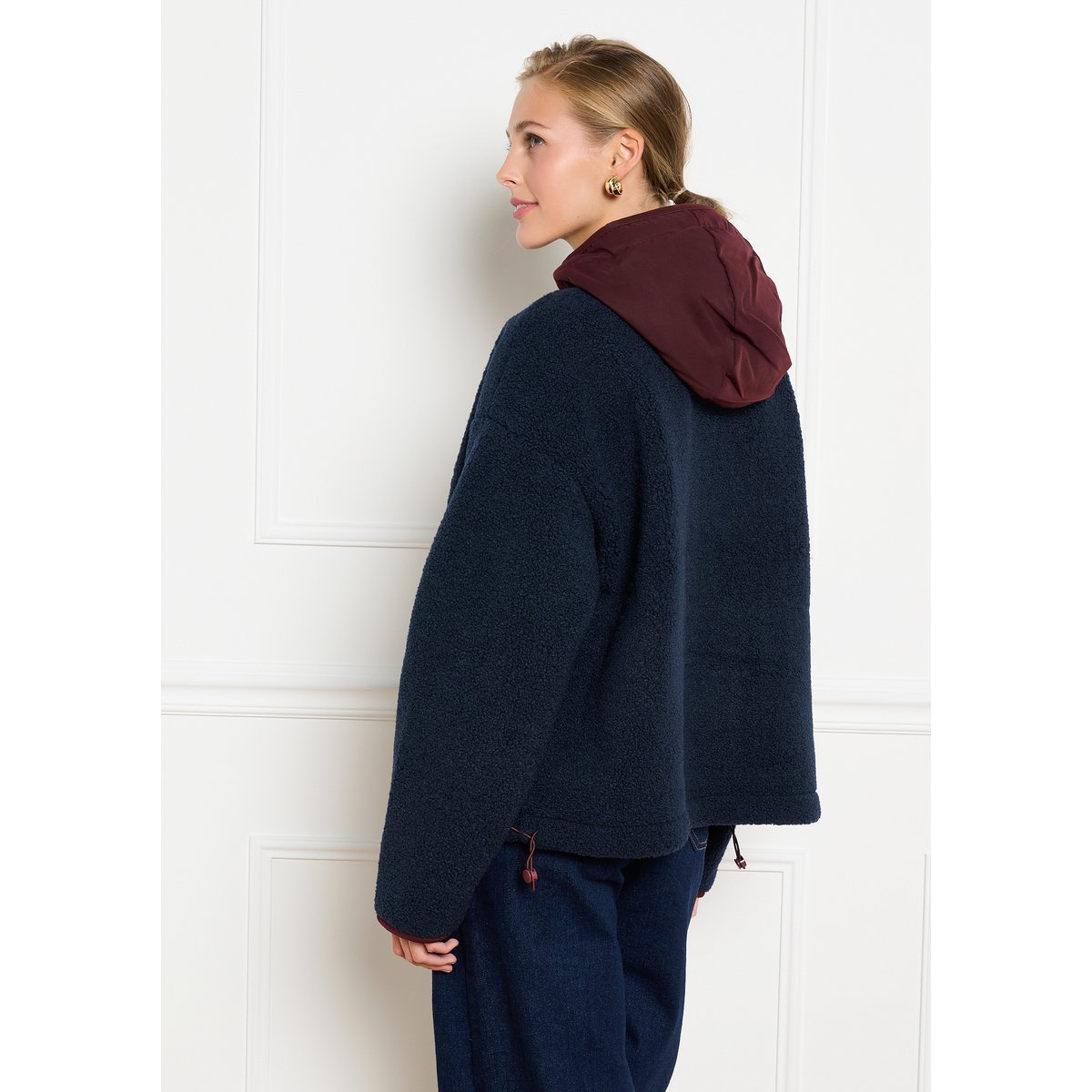 Veste sherpa à capuche bleu marine, LOLALIZA