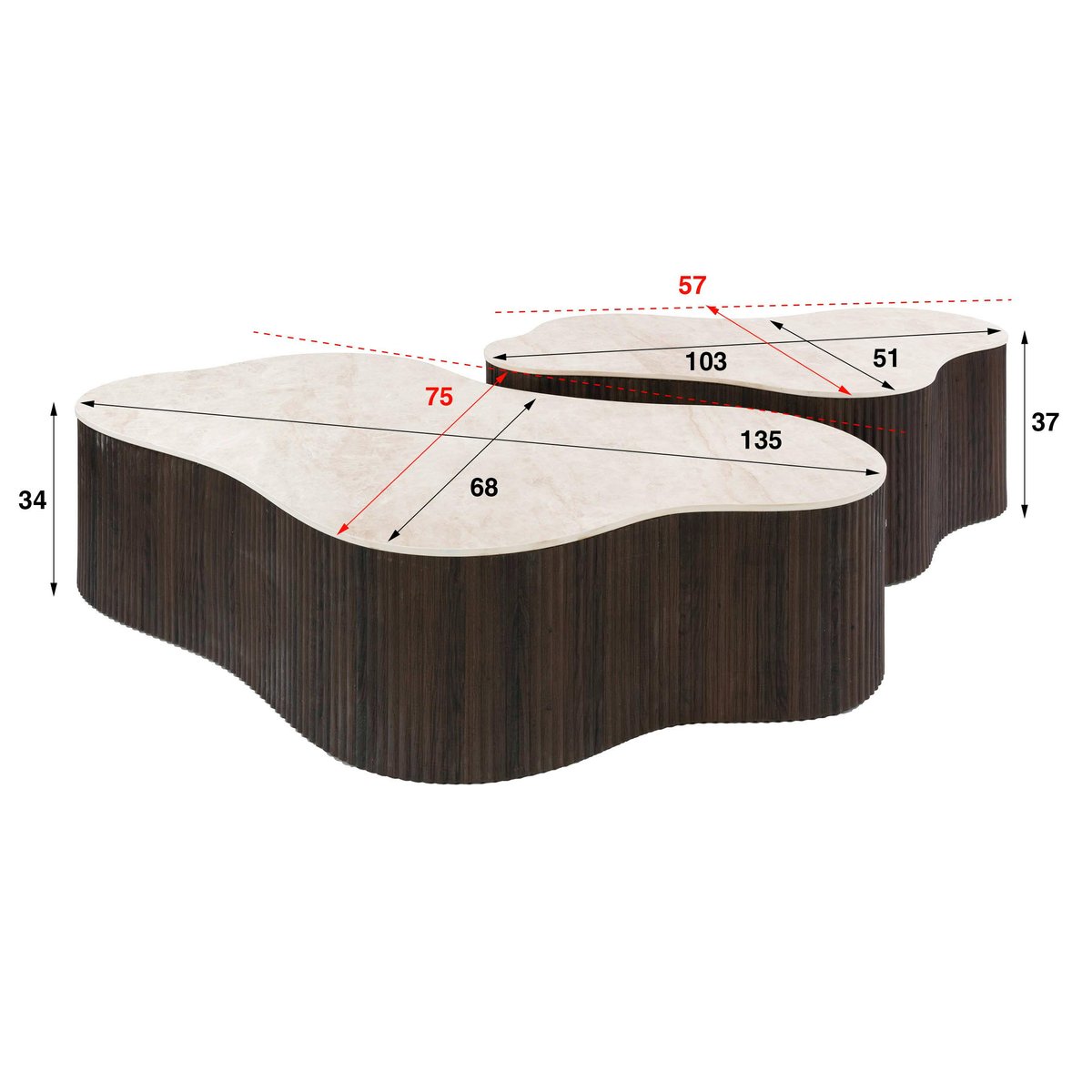 Table basse forme organique en céramique (lot de 2) MAHAL décor marbre, PIER IMPORT