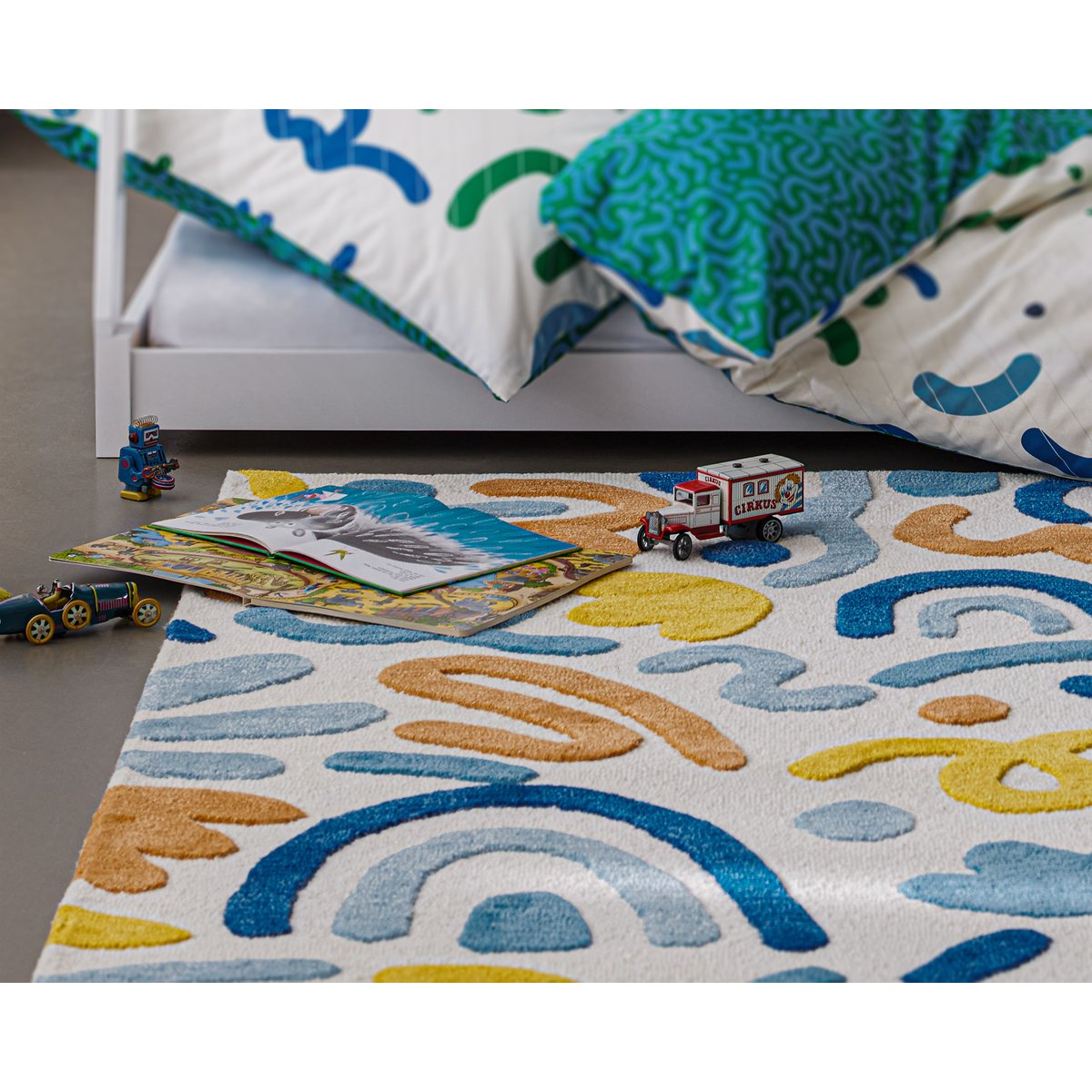 Tapis enfant, laine et viscose, tufté main ,  Scribble multicolore, SMART KIDS