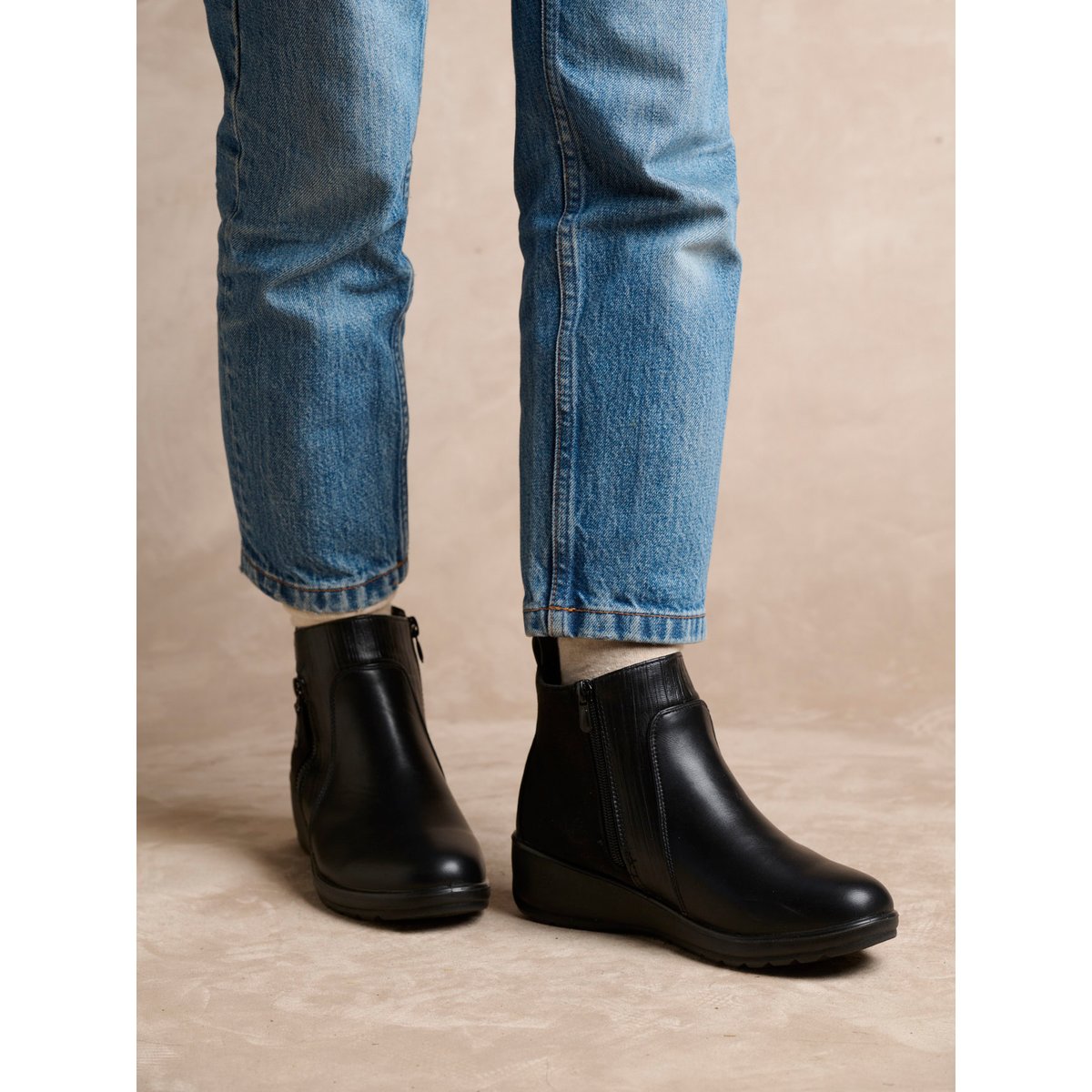 Boots compensées fourrées 2 zips noir, PEDICONFORT