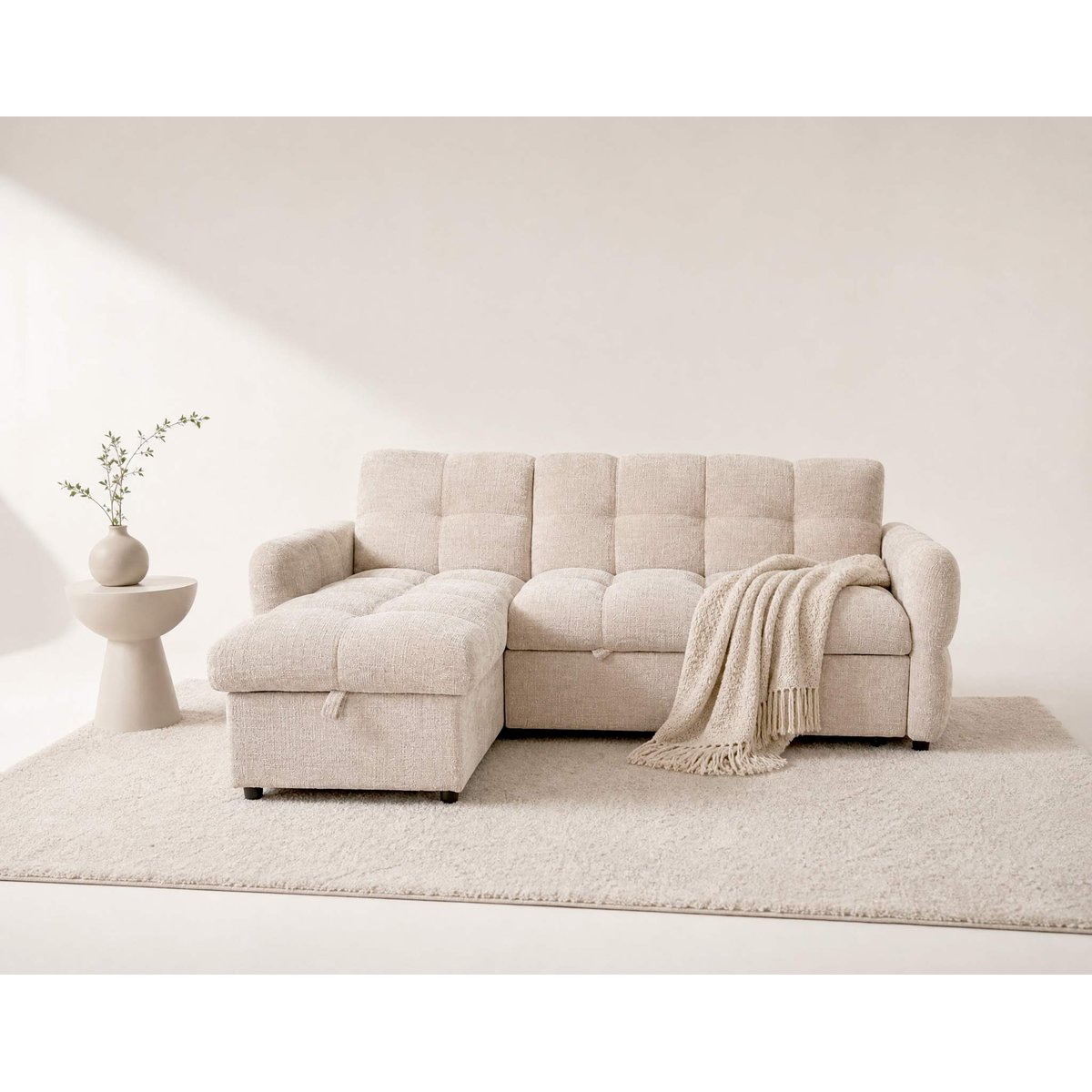 Canapé d'angle convertible velours texturé, OCTAVE beige, BEST MOBILIER