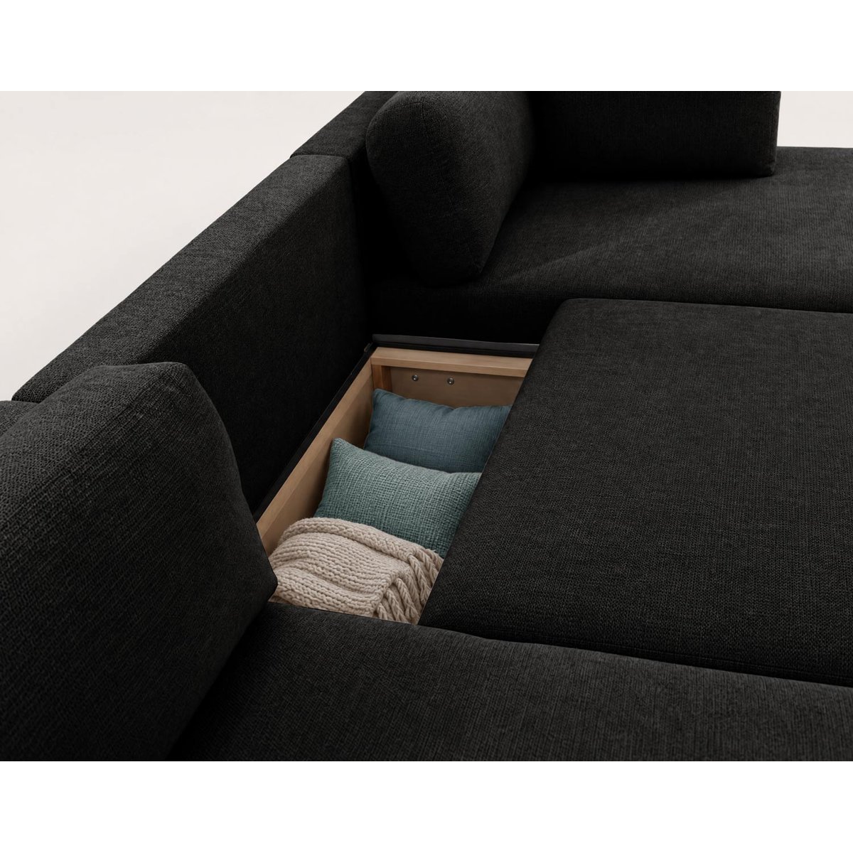 Canapé panoramique en U 7 places convertible avec, APRIL noir, BEST MOBILIER