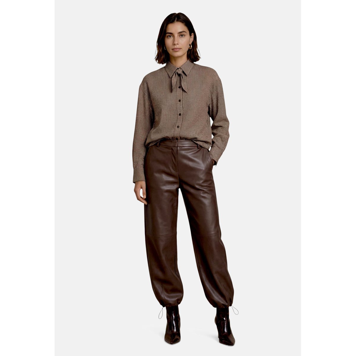 Pantalon en simili cuir à fermeture zippée black coffee, ZERO