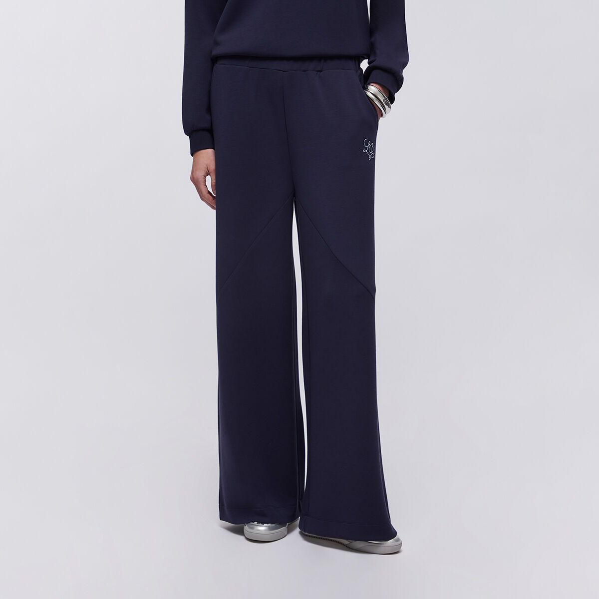 Pantalon évasé en néoprène bleu foncé, LIU JO