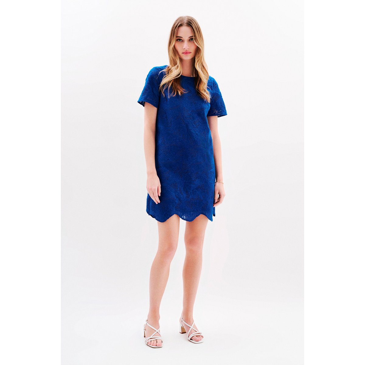 Robe droite en dentelle CALVIE bleu roi, CAROLL