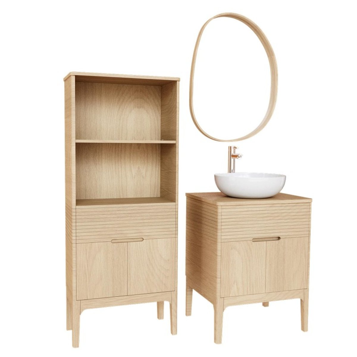 Meuble simple+vasque+rob+miroir+col ALASKA chêne, MOB IN
