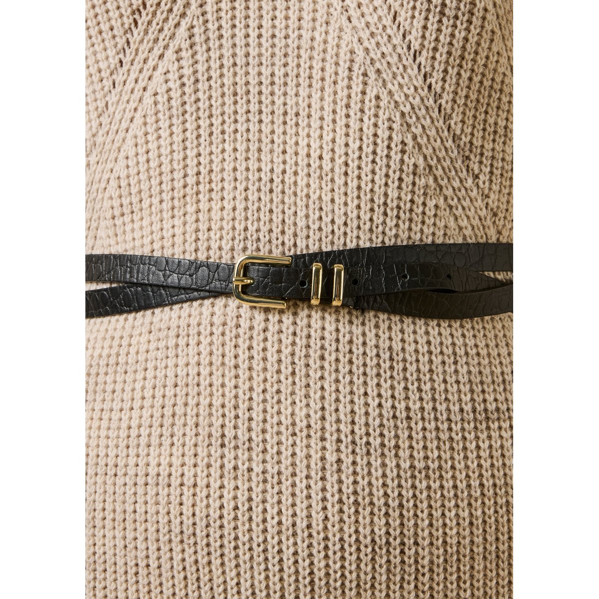 Ceinture fine double tour en cuir noir, LA FEE MARABOUTEE