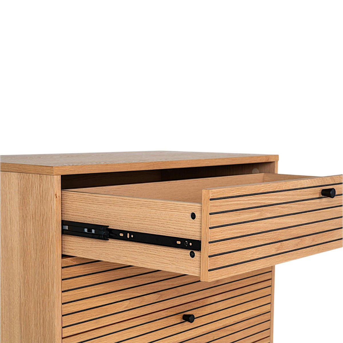 Commode d'entrée 4 tiroirs effet rainuré ASSENS bois naturel, PIER IMPORT