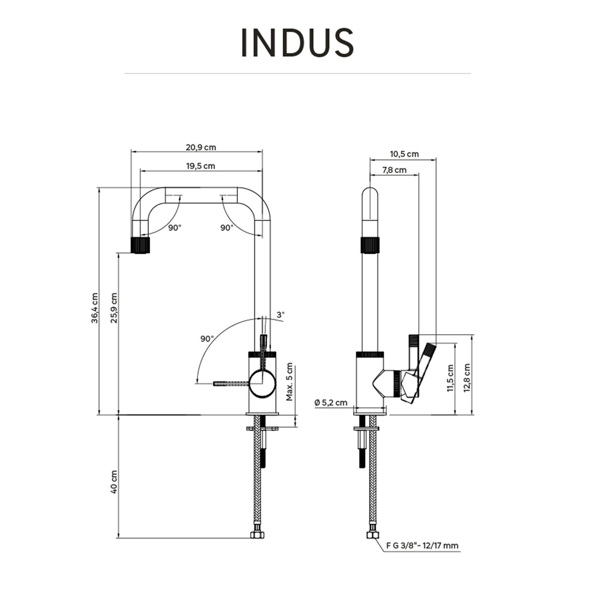 Robinet de cuisine, INDUS noir, DELINIA