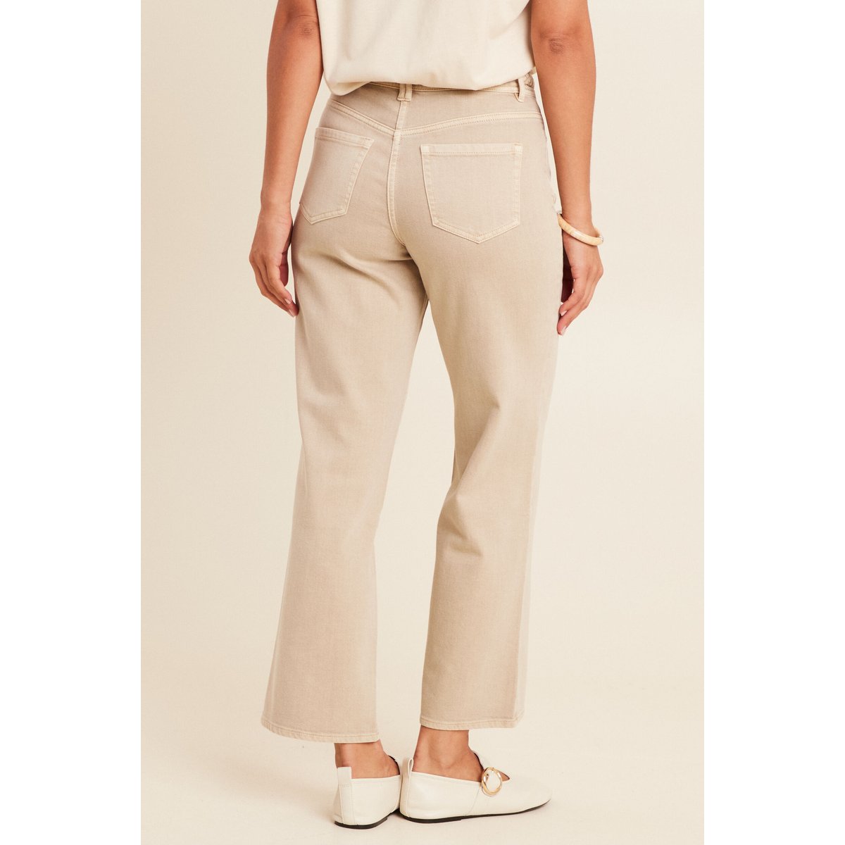 Jean large 7/8ème taille haute denim beige, BREAL