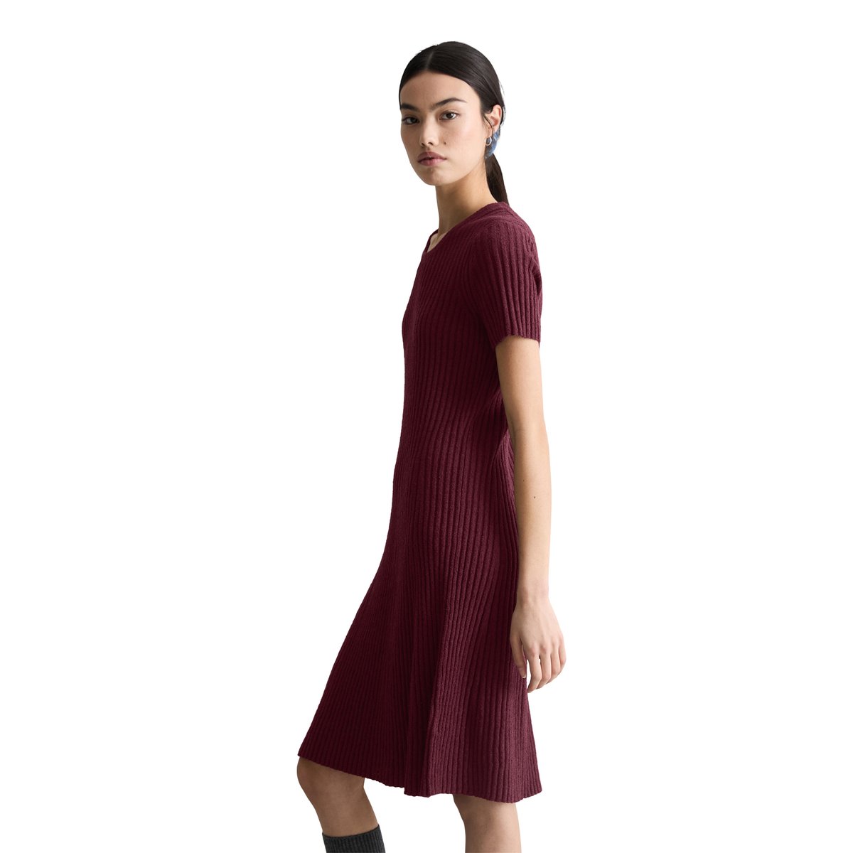 Robe en tricot slim en mélange de coton organique côtelé dunkelrot, MARC O’POLO DENIM