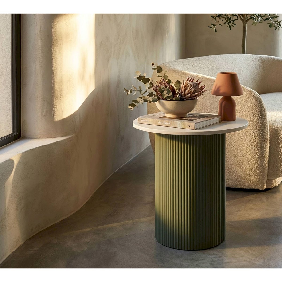 Table d'appoint ronde plateau effet marbre MODERN vert et blanc, RECOLLECTION
