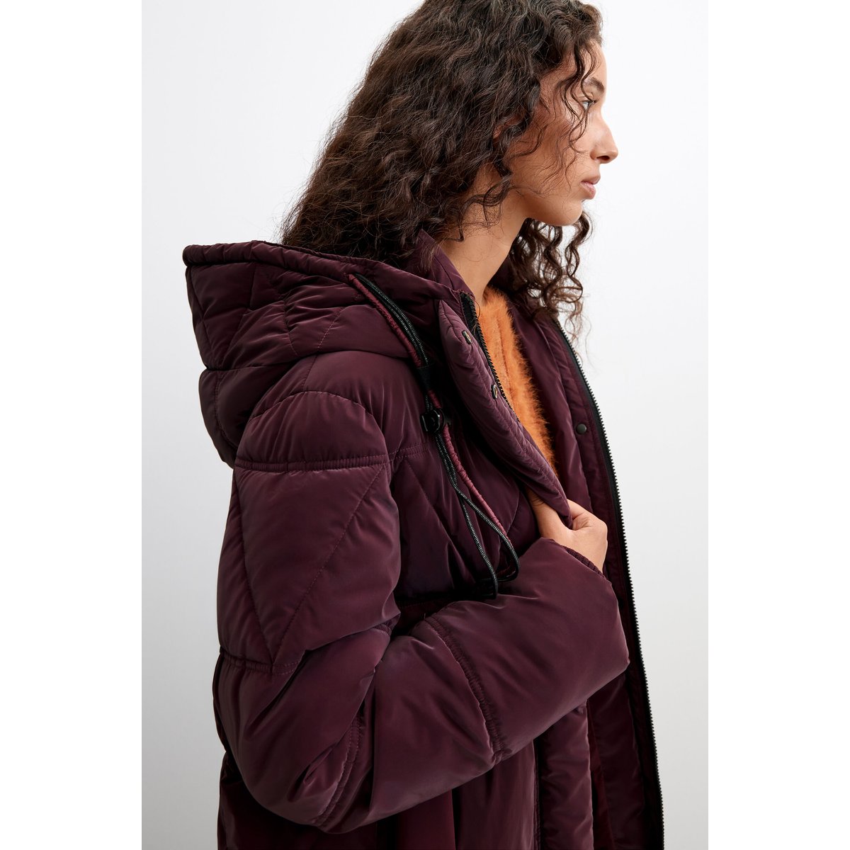 Manteau long matelassé rouge, DESIGUAL