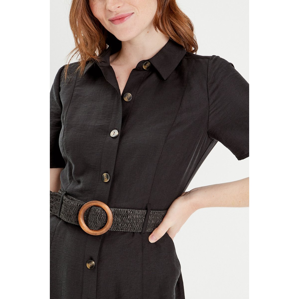 Robe trapèze ceinturée noir, CACHE CACHE