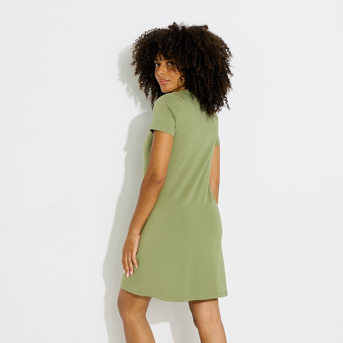 Robe t-shirt courte broderie coquillage vert kaki, GRAIN DE MALICE