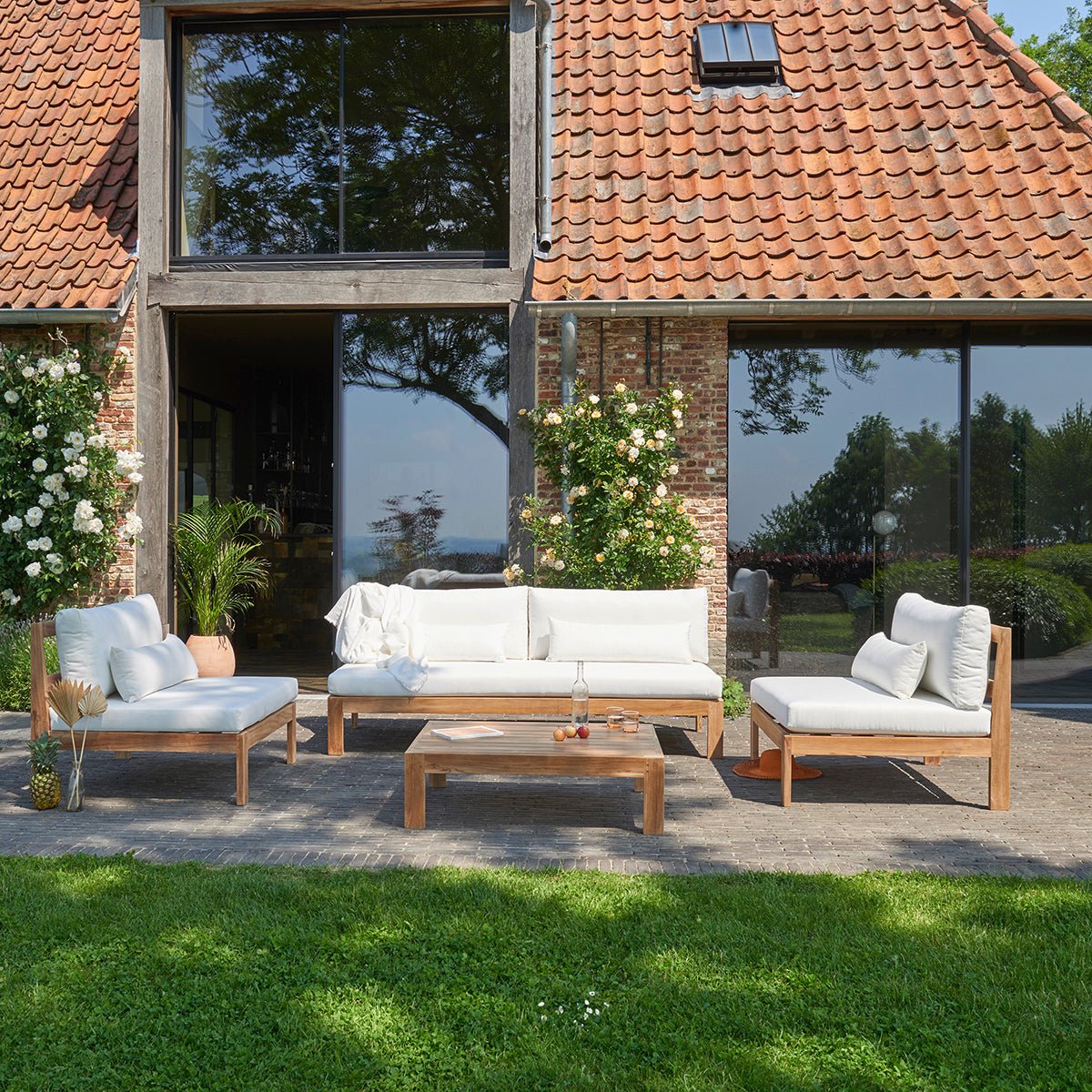 Canapé de jardin en teck massif PALMA blanc, BERAH GETAH