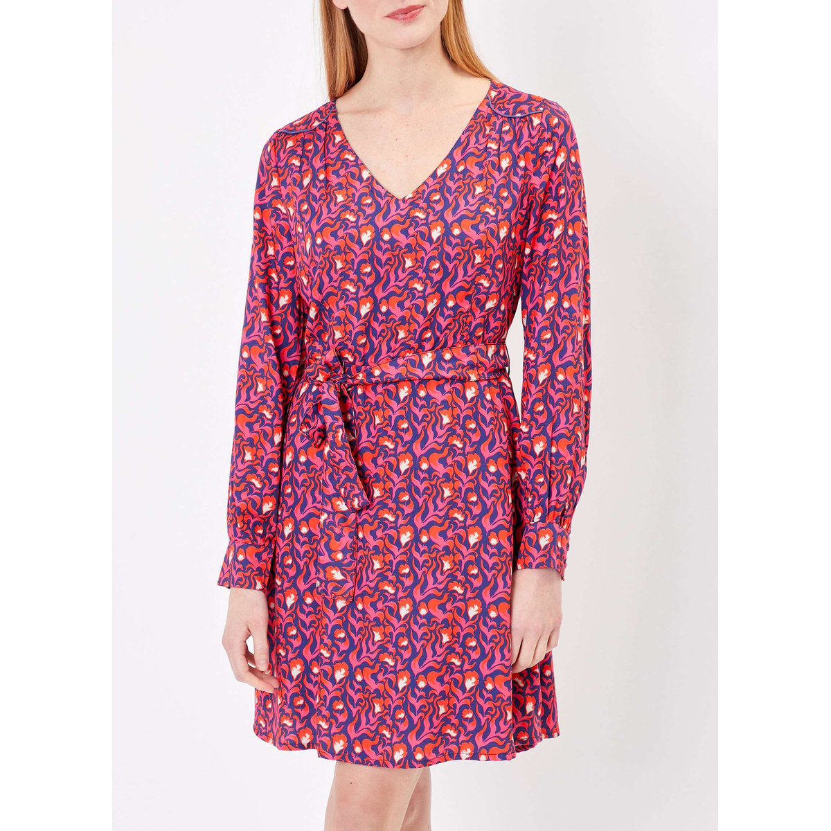 Robe imprimée ajustée doublée TINOU rose tulip, PRINCESSE NOMADE