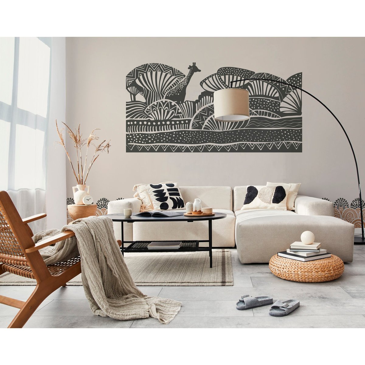 Papier peint panoramique Zarafah - ocre et noir, 336 x 280 cm noir, LE PAPIERS DE NINON