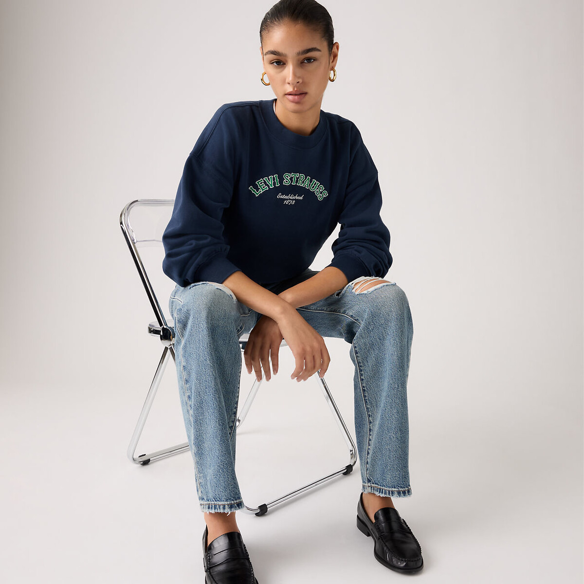 Sweat col rond manches longues logo devant marine, LEVI'S