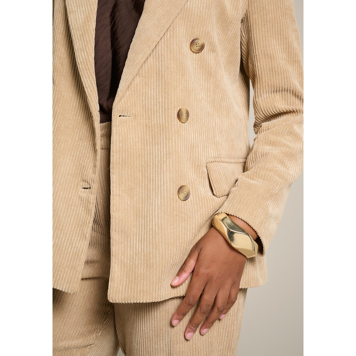 Blazer croisé en velours côtelé lt beige, LOLALIZA