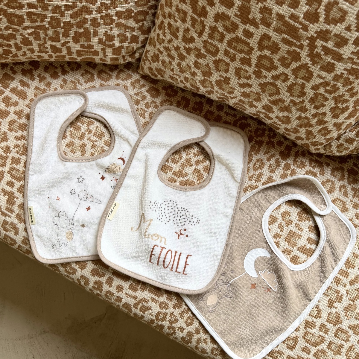 Lot de 3 bavoirs bébé Eliah ecru, PETIT BEGUIN