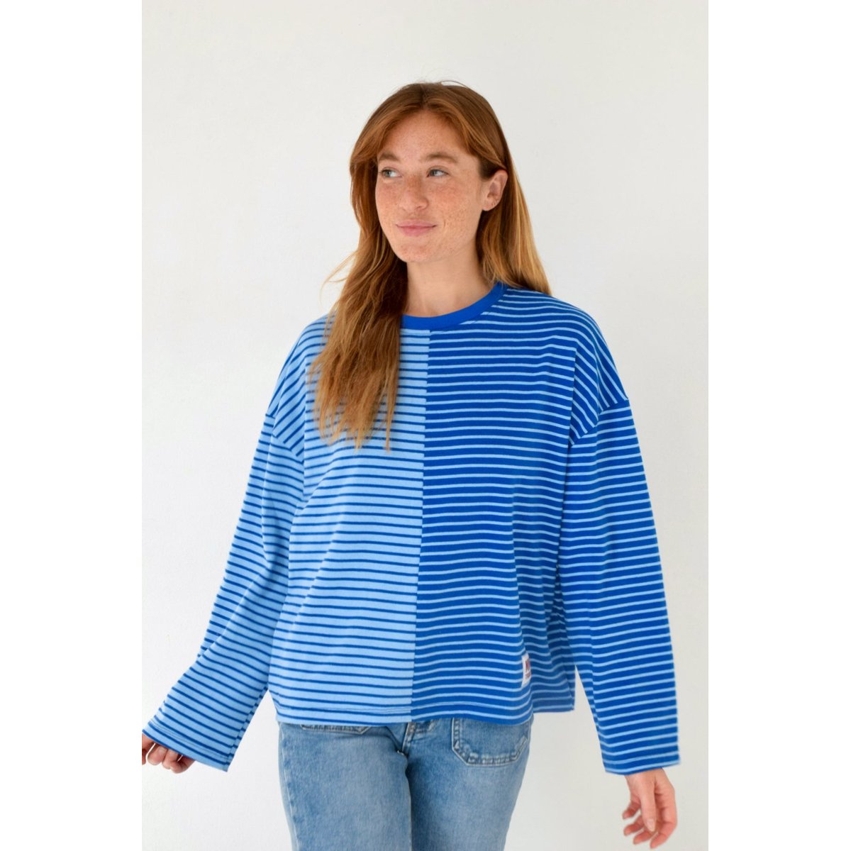 T-shirt rayé bicolore manches longues MARIONA bleu, MINDTRAVELER