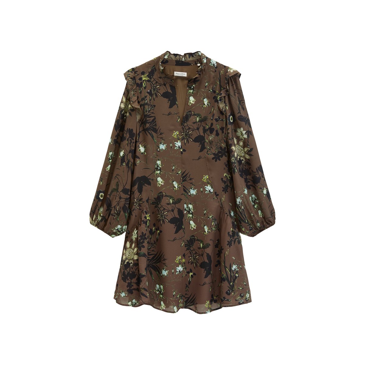 Robe courte coupe trapèze en crêpe de viscose fluide marron, MARC O'POLO