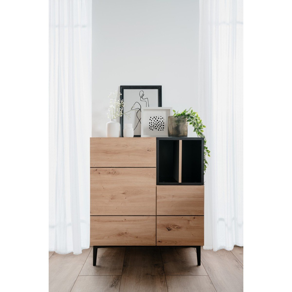 Buffet Haut 2 Portes 2 Niches L80 cm - Nola bois clair, CALICOSY