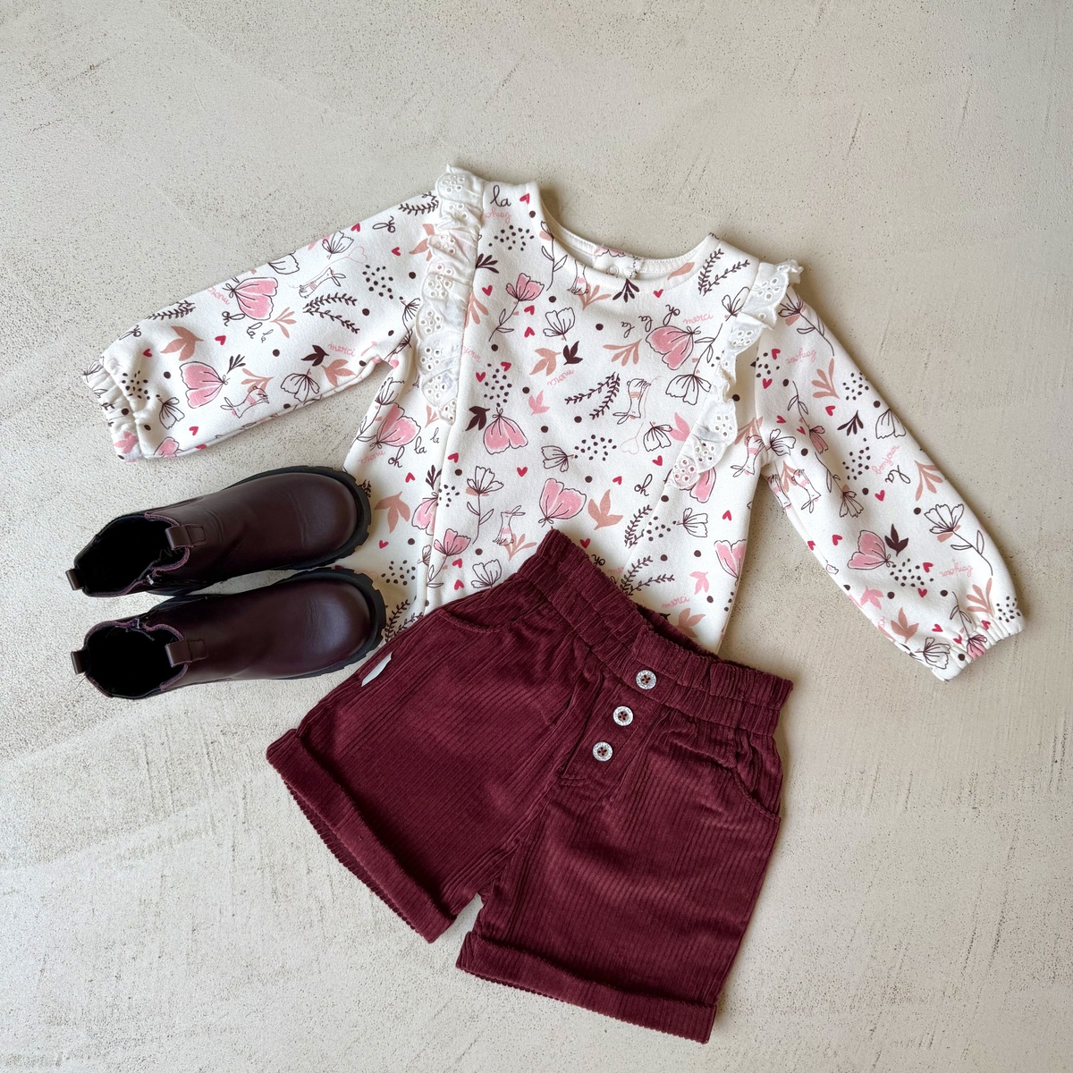 Short enfant en velours côtelé Aimée bordeaux, PETIT BEGUIN